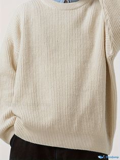 Orcajump - Women's Solid Thermal Casual Sweater, Loose Crew Neck Knitted Sweater, Women's Clothing Casual Snug Beige Sweater, Snug Beige Casual Sweater, Snug Fit Casual Beige Sweater, Cream Knitted Stretch Sweater, Cream Stretch Knitted Sweater, Cream Ribbed Knit Sweater, Casual Snug Ribbed Sweater, Casual Snug Knitted Tops, Casual Snug Fit Ribbed Sweater