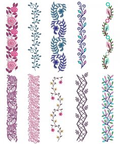 different types of embroidery designs on white paper