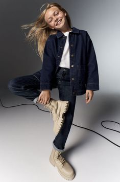 Shoes Editorial, Boots For Girls, Spring Kids, Kids Denim, Fashion Photoshoot, Lug Sole