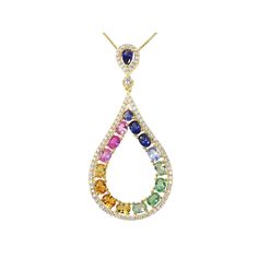 Add a colorful accent to your ensemble with this multicolor cubic zirconia open teardrop pendant necklace. Add a colorful accent to your ensemble with this multicolor cubic zirconia open teardrop pendant necklace.Click on this JEWELRY & WATCHES GUIDE to learn about fit, styles, materials and more! Clasp: spring-ring Metal: sterling silver Chain width: 0.3 in. Pendant length: 2 in. Packaging: boxed Plating: gold tone Finish: polished Chain length: 18 in. Chain type: linkSTONE DETAILS Stone type: Multicolor Multi-stone Teardrop Necklace, Multicolor Multi-stone Drop Jewelry, Elegant Multicolor Teardrop Pendant Jewelry, Elegant Multicolor Teardrop Pendant Necklace, Multicolor Pear-shaped Gemstone Jewelry, Teardrop Pendant, Ring Metal, Pink Tone, Sterling Silver Chain