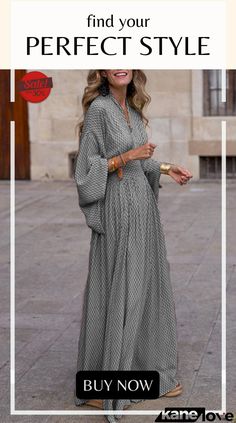 Geometric Print V Neck Long Sleeve Maxi Dress Chic Gray V-neck Maxi Dress, Summer Gray Long Sleeve Maxi Dress, Chic Non-stretch Maxi Dress For Fall, Gray Long Sleeve Maxi Dress For Summer, Chic Non-stretch Maxi Dress For Workwear, Spring Gray A-line Maxi Dress, Chic Shift Maxi Dress For Fall, Fall Shift Maxi Dress, Fall V-neck Shift Maxi Dress