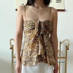 In Excellent Condition, Micheal Kors For Celine. Built In Bustier, Will Fit Xs And S.! Yellow Silk Top With Floral Print, Yellow Floral Print Silk Tops, Fitted Gold Floral Print Tops, Spring Gold Silk Top, Gold Silk Top For Spring, Gold Silk Tops For Spring, Yellow Silk Summer Tops, Yellow Fitted Silk Top, Fitted Yellow Silk Top