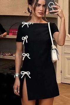 Outfits With Bows, Street Wear Dress, Mini Evening Dress, Bow Mini Dress, Classy Short Dresses, Evening Mini Dresses, Bow Dress, Classy Casual Outfits, Classy Casual