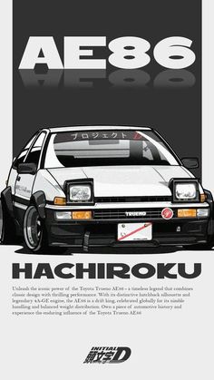 an advertisement for the ae86 race car