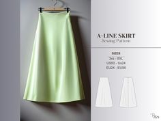 a line skirt sewing pattern sizes s, m, l, 2xl, 4xl