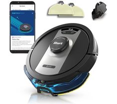 an image of a robotic vacuum cleaner and other items that include the appliance