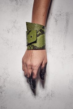 Green Snake Cuff Bracelet, Luxury Leather Bracelet, Animal Print Leather Cuff, Modern Woman's Bracelet, Wide Leather Cuff for Woman by PLIK LEATHER CUFF DESIGN Created with attention to each detail, this piece of designer work is perfect for any contemporary wardrobe. Minimalist and stylish bracelet cuff is so universal and easy chic, that you can feel it like part of your hand. Pure line, simplicity and perfection _ Handcrafted in EU out of the finest Italian leather. _ 100% genuine leather and Luxury Elegant Leather Bracelet With Adjustable Fit, Luxury Leather Bracelet Fashion Accessory, Luxury Leather Bracelet With Palladium Hardware, Luxury Everyday Cuff Bracelet, Luxury Designer Bracelets With Leather Strap, Classic Luxury Leather Bracelet As Gift, Luxury Handmade Unique Leather Bracelet, Unique Luxury Adjustable Leather Bracelet, Luxury Leather Jewelry With Custom Hardware