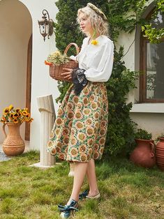 fabric: polyester fiber 85.1% cotton 7% regenerated cellulose fiber 4.4% wool 1.4% other 2.1% s/m/l length 75.5/77/78.5cm waist 65/69/73cm Bohemian Floral Print Fall Skirt, Fall Bohemian Floral Print Skirt, Fall Bohemian Skirt With Floral Print, Floral Print Flared Skirt For Fall, Fall Floral Print Flared Skirt, Spring Cotton Skirt With Floral Patchwork, Casual Cotton Skirt For Garden Party, Spring Patterned Lined Skirt, Fall Floral Print Skirt