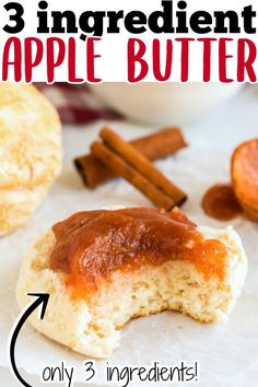 three ingredient apple butter recipe with cinnamon on the side