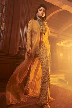 Shop for Ridhima Bhasin Yellow Waqea Organza Embroidered Jacket Palazzo Set for Women Online at Aza Fashions High Waisted Palazzo Pants, Ridhima Bhasin, Organza Jacket, Ruffle Jacket, Wedding Ideas Dresses, Modern Muse, Palazzo Set, Desi Clothes, Embellished Blouse