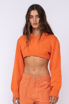 Cute Cropped Sweaters Oversized Cropped Sweater, Orange Knit, Orange Sweater, Boho Pink, Soft Orange, Orange Jacket, Orange Sweaters, Stylish Sweaters, Pink Crewneck