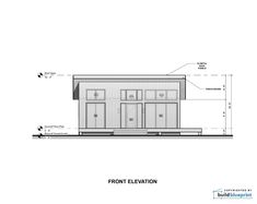 the front elevation drawing shows an area for storage