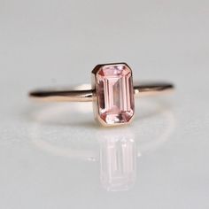 Rose Quartz Ring, Gold plated ring, Wedding Ring for women Bezel Sapphire Ring, Pink Emerald Cut Ring, Engagement Ring Pink, Octagon Ring, Champagne Sapphire, Pink Stone Rings, Pink Sapphire Ring, Rose Quartz Ring, Tourmaline Ring