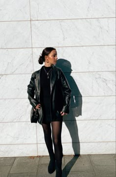 Black Dress Leather Blazer, How To Style A Black Leather Blazer, Black Leather Jacket Outfit Aesthetic, Alternative Black Leather Jacket For Streetwear, Black Mini Skirt Leather Jacket, Alternative Style Black Leather Jacket, Sleek Black Leather Blazer, Black Leather Blazer Outfit, Black Leather Blazer