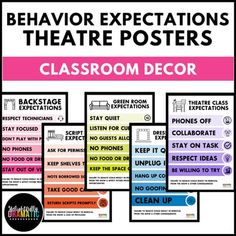 classroom decor poster set with text that says, behavior expectations theatre posters class room decor