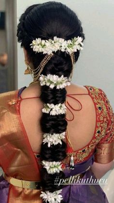 Hair Styles Traditional Saree, Mallepulu Jada, Sreemantham Hair Styles, Jada Hairstyles Indian, Indian Hairstyles For Seemantham, Poola Jada For Seemantham, Poola Jadalu For Wedding, Indian Style Hairstyles, Pelli Jadalu Designs