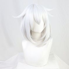 Genshin Impact Kanban Musume Paimon Costume Cosplay Hair Wig +Track Paimon Cosplay, Character Transformation, Genshin Impact Paimon, White Wig, Genshin Impact Cosplay, Purple Wig, Cosplay Hair, Short Hair Wigs, Ribbon Hairstyle