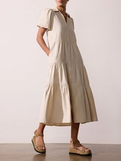 Women's Havana Dress in Calico | Brochu Walker Dress Construction, Havana Dress, Brochu Walker, Wrap Clothing, Cashmere Accessories, Pullover Cardigan, Sun With Sunglasses, Long Midi Dress, French Chic