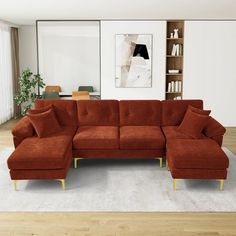 a living room with a large sectional couch