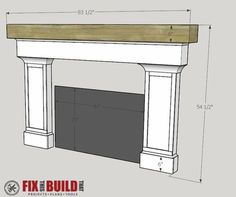 a drawing of a fireplace with measurements for the top and bottom pieces on it's sides