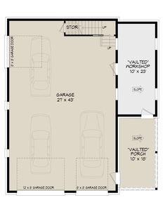 the garage floor plan is shown with two cars