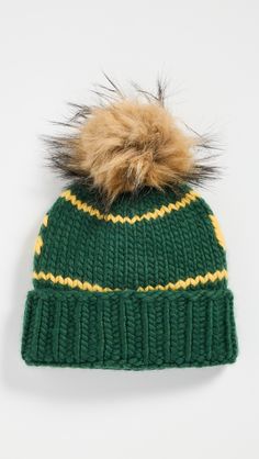 Fabric: Chunky knit'Green Bay Packers' logo patch at frontOptional, snap-off faux fur pomShell: 100% merino woolSpot cleanImported, PeruStyle #LELES31178 Packers Logo, Green Bay Packers Logo, Nfl Packers, Lele Sadoughi, Fur Pom Pom, Green Bay Packers, Green Bay, Chunky Knit, Patch Logo