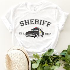 Personalized Disney Cars Sheriff Adult T-shirt wokigi Cars Sheriff, Pixar Cars Characters, Cars Characters, Pixar Cars, Disney Cars, Iconic Movies, Disney Shirts, Sales Gifts, Pixar