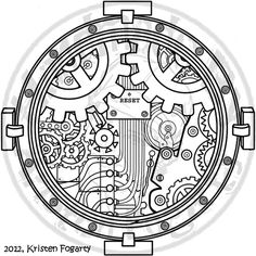 a drawing of a watch face with gears and numbers on the dial, in black and white