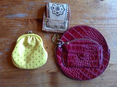 vintage leather coin purses red yellow indian style use as gifts or keep all Owl Scarf, Vintage Nutcrackers, Vintage Umbrella, Leather Coin Purse, Vintage Owl, Flower Frog, Money Clip Wallet, Indian Style, Coin Purses