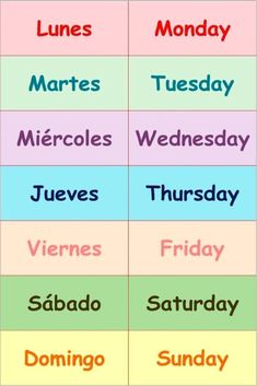 the days of the week are shown in different colors and font styles, including one for each