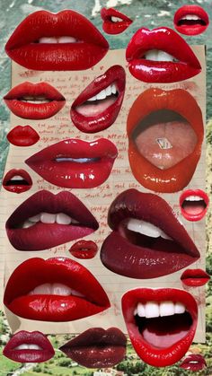 many different types of red lipstick on top of a piece of paper