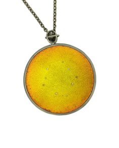 Medium Eclipsim Titanium Yellow anodized Necklace Celestial Style Necklace With Large Round Pendant, Celestial Necklace With Large Round Pendant, Celestial Round Pendant Necklace For Collectibles, Celestial Round Collectible Necklaces, Fusion Round Necklace With Polished Finish, Yellow Polished Round Pendant Jewelry, Celestial Style Medallion Jewelry With Polished Finish, Yellow Necklace With Large Round Pendant, Anodized Aluminum Jewelry