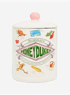 a white canister with the words honey duke on it