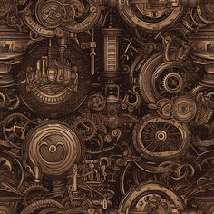 Steampunk Digital Pattern Steam Punk Wallpaper, Steampunk Patterns Drawing, Steampunk Aesthetic Wallpaper, Steampunk Patterns Art, Steampunk Aesthetic Background, Steampunk Fabric, Steampunk Background, Steampunk Patterns, Punk Wallpaper