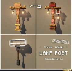 four different views of a lamp post made out of wood and bricks with the text furniture three ideas - lamp post