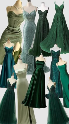 Book Inspired Prom Dresses, Uncommon Prom Dresses, Pretty Grad Dresses, 2025 Formal Dresses, Prom Dress Inspiration Green, Green Prom Aesthetic, Sweet 16 Dresses Green, Green Grad Dresses, Green Dress Graduation