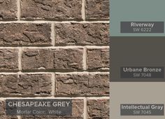 a brick wall with several shades of gray and brown, including the names of different colors