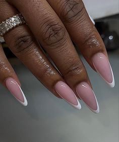 Fall Almond Nails Pink French Tip Nails Almond Long, Classy Almond Nails Black Woman, Classy French Tip Nails Almond, Almond Acrylic Nails Black Women, Almond Shape Nails Black Women, Almond Shaped Nails Black Women, Long Almond Acrylic Nails French Tip, French Oval Acrylic Nails, Almond Nails Long Classy