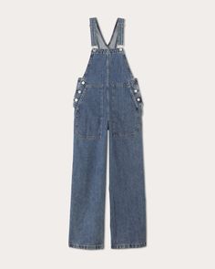 The Gardener Overall Medium Indigo – Everlane High Rise Denim Jumpsuit With Pockets In Utility Style, Wide Leg Dark Wash Overalls With Pockets, Dark Wash Wide Leg Overalls With Pockets, Dark Wash Wide Leg Cotton Overalls, Denim Utility Overalls, Utility Denim Overalls, Utility High Rise Overalls With Pockets, Utility Style Denim Overalls With Straight Leg, Denim Straight Leg Utility Overalls