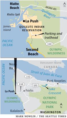 two maps showing the location of several different locations