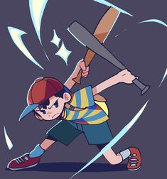 a cartoon boy holding a baseball bat and wearing a hat