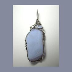 Blue Lace Agate Pendant-Wire Wrapped .925 Sterling Silver Gemstone Jewelry-Artisan Handmade Stone Necklace-Blue White Stone Pendant Wire Wrapped Gemstone Jewelry, Blue Stone Pendant, Bleu Violet, Silver Gemstone Jewelry, Blue Lace Agate, Agate Pendant, Lace Agate, Stone Pendant