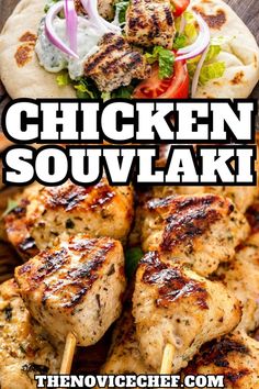 chicken souvlaki on skewers with tomatoes and lettuce