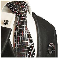 Silk Necktie Set by Paul Malone Professional Black Office Sets, Fitted Business Sets With Ties, Professional Black Business Sets, Professional Black Business Set, Black Tailored Suit And Tie Accessories For Black-tie Events, Black Suit And Tie Accessories For Business Meetings, Elegant Multicolor Sets For Workwear, Black Ties For Office, Modern Black Suit And Tie Accessories For Formal Occasions