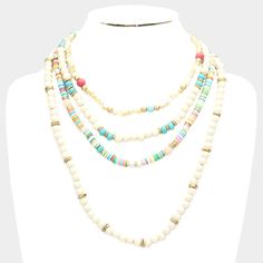 The Multi Layered Wood Heishi Beaded Bib Necklace has an earthy, boho vibe. It features layers of wooden heishi beads arranged in a bib design. The necklace is 16 inches long with a 3-inch extender, and the decorative part measures 1.25 inches long. Plus, it's lead and nickel compliant, ensuring it's safe to wear. Details• Necklace Size : 16" + 3" L• Decor Size : 1.25" L• Lead and Nickel Compliant Bib Design, Formal Necklace, Formal Earrings, Beaded Bib Necklace, Formal Accessories, Detailed Necklace, Heishi Beads, Necklace Size, Small Earrings