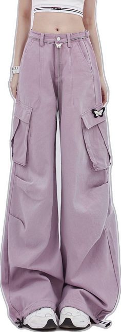 Purple Wide Leg Bottoms For Streetwear, High Waist Purple Pants For Streetwear, Purple High Waist Pants For Streetwear, Baggy Purple Cotton Cargo Pants, Baggy Cotton Cargo Pants In Purple, Purple Cotton Cargo Pants, Trendy Baggy Purple Bottoms, Streetwear Purple Pants With Pockets, Purple Streetwear Cargo Pants