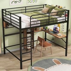 a bunk bed with a desk underneath it in a child's room or bedroom