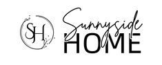 the words sunnyside home are shown in black and white, with an oval frame