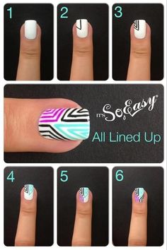 Estilo de lineas, utilizando distintos colores y formas para que tu manicure sea algo único. Sencillo de realizar. Nailart Tutorial, Nail Painting, Nail Art For Beginners, Nagel Tips, Art For Beginners, Nail Art Designs Diy