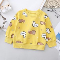 Sweatshirt for Children Boy - PrettyKid Cute Printed Tops For Fall, Cute Yellow Long Sleeve Sweatshirt, Long Sleeve Cartoon Print Sweater For Spring, Yellow Letter Print Long Sleeve Sweater, Yellow Long Sleeve Sweater With Letter Print, Cute Long Sleeve Printed Tops, Cute Yellow Long Sleeve Sweater, Yellow Long Sleeve Printed Top, Cute Yellow Sweatshirt For Fall